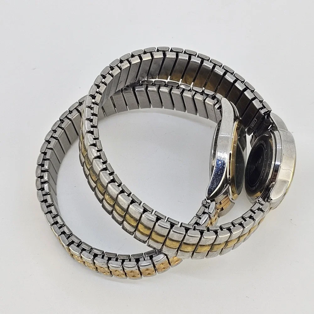 2X Women's Watches 24-25MM Gray Black Dial Two‎ Tone Bracelet 6.25